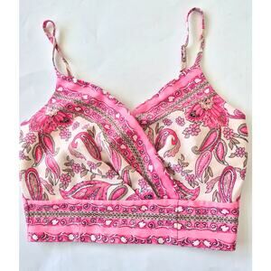 Magnolia Crop Top Size Small Pink Cream Print Festival Boho Party Zipper Back